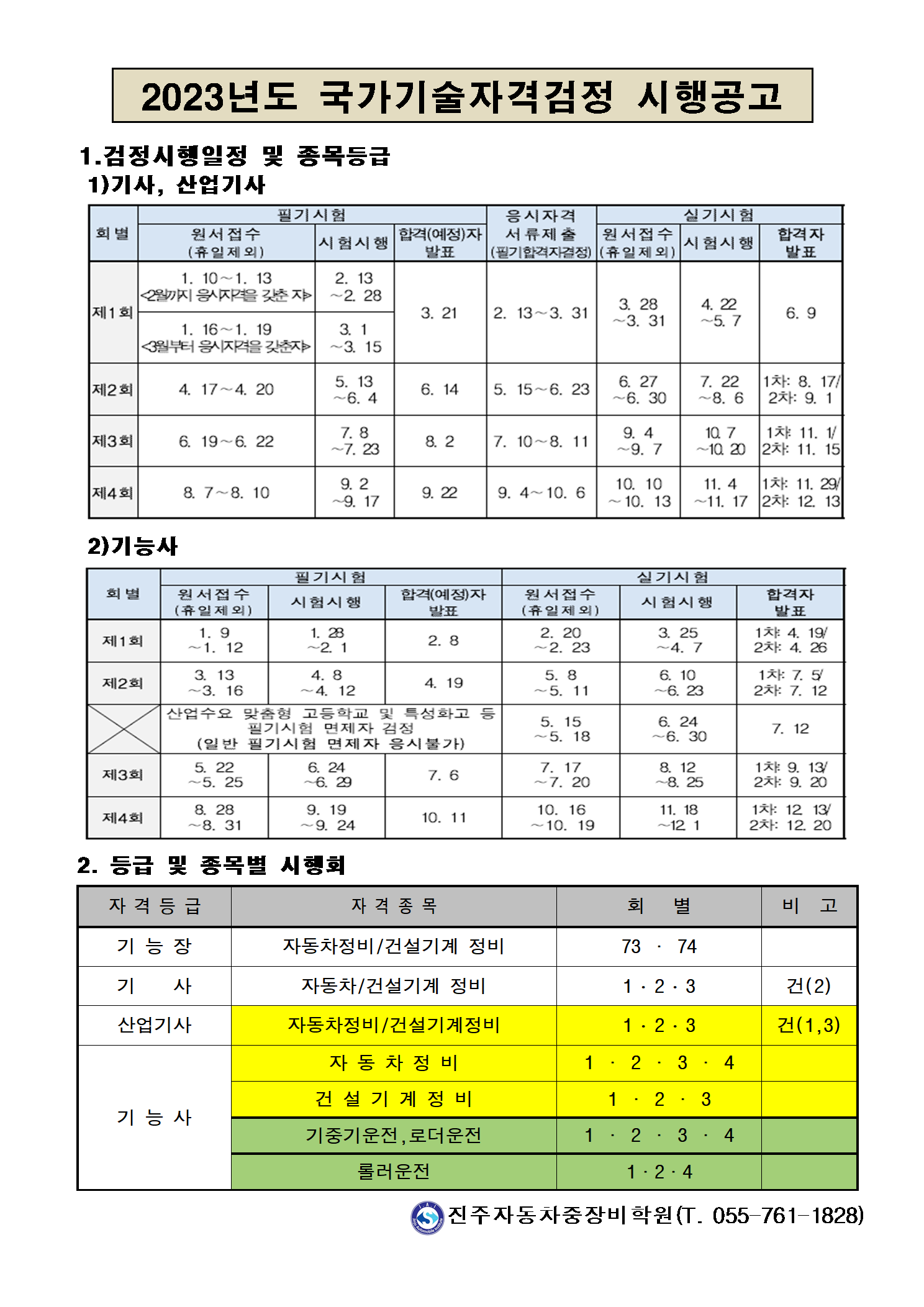 ★★★ 2023년도 국가기술자격시험시해행 공고 ★★★